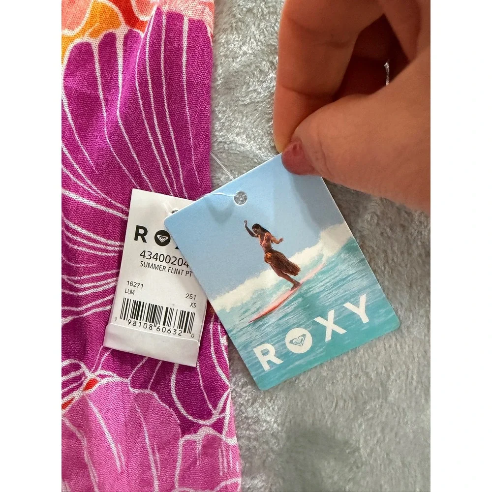 NWT Roxy Summer Flint Dress Women Pink Orange Floral Tropical Strappy Coverup XS